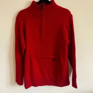 FIELD GEAR Red Wool Blend Zip Pullover with Front Pocket